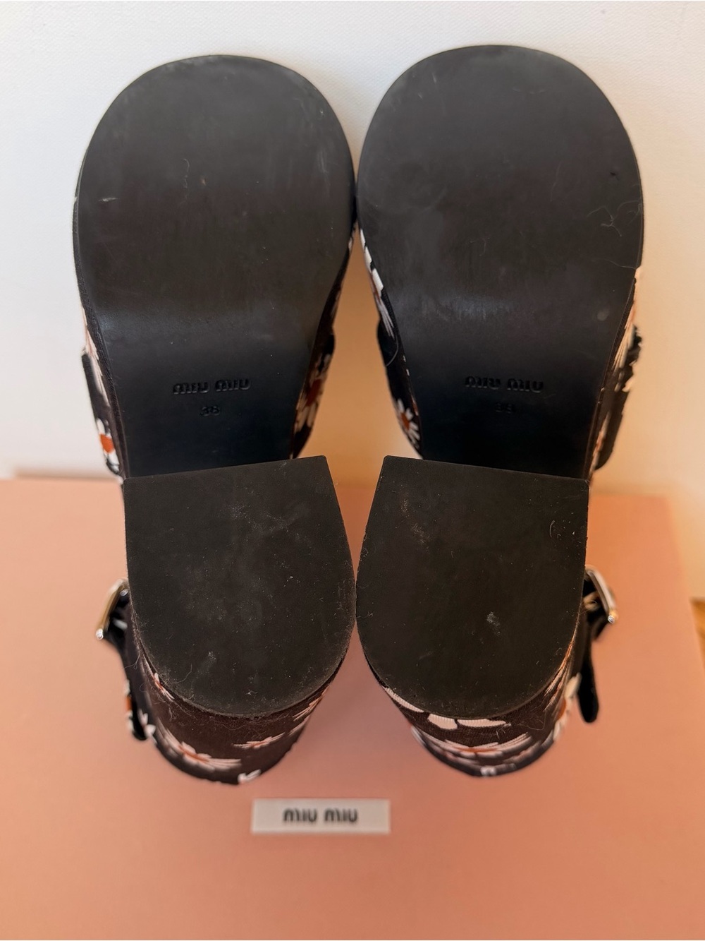 Miu Miu Black Daisy Print Gabardine Chunky Platform Sandals IT 38 NWOB - Picture 6 of 9